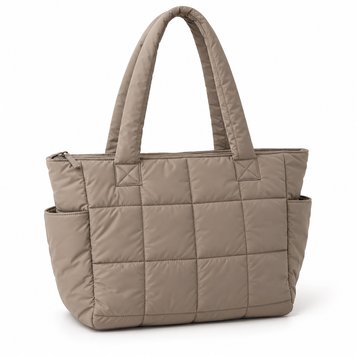 Taupe Quilted Puffy Tote