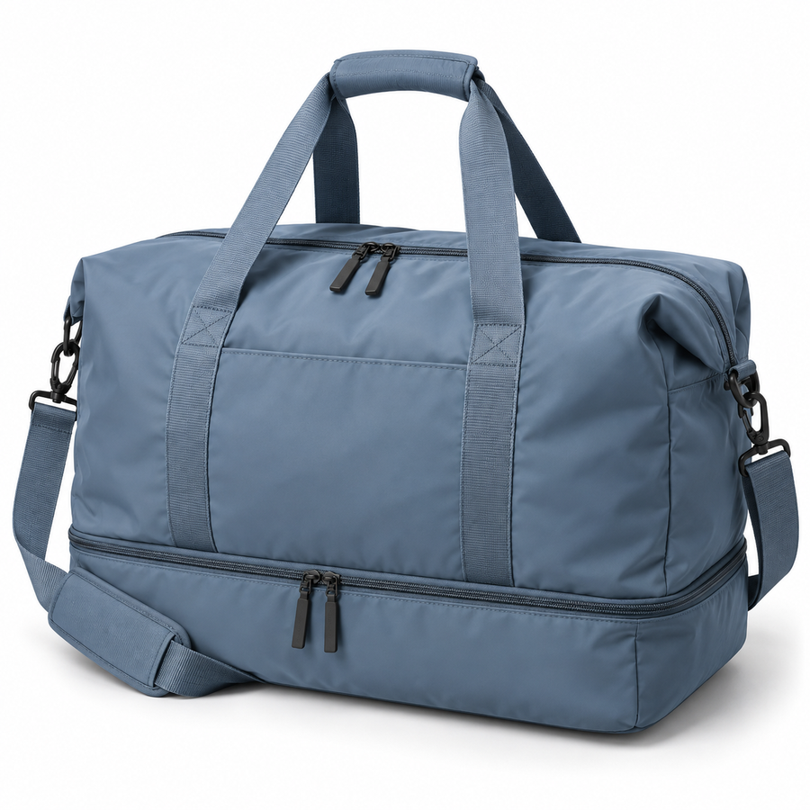 Dusty Blue Weekender Duffel with Shoe Compartment