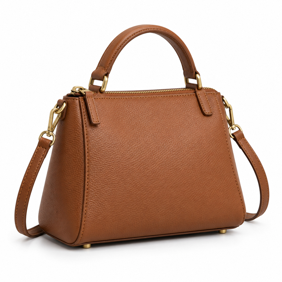 Caramel Structured Top Handle Crossbody Bag