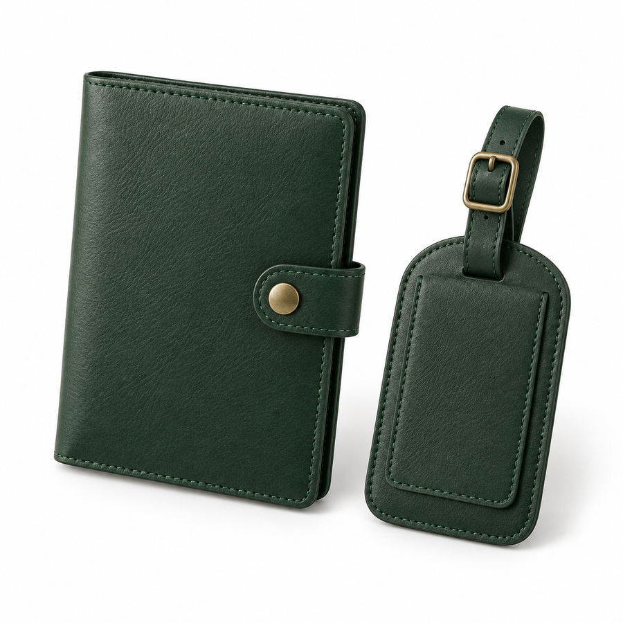 Forest Green Passport Wallet and Luggage Tag Set