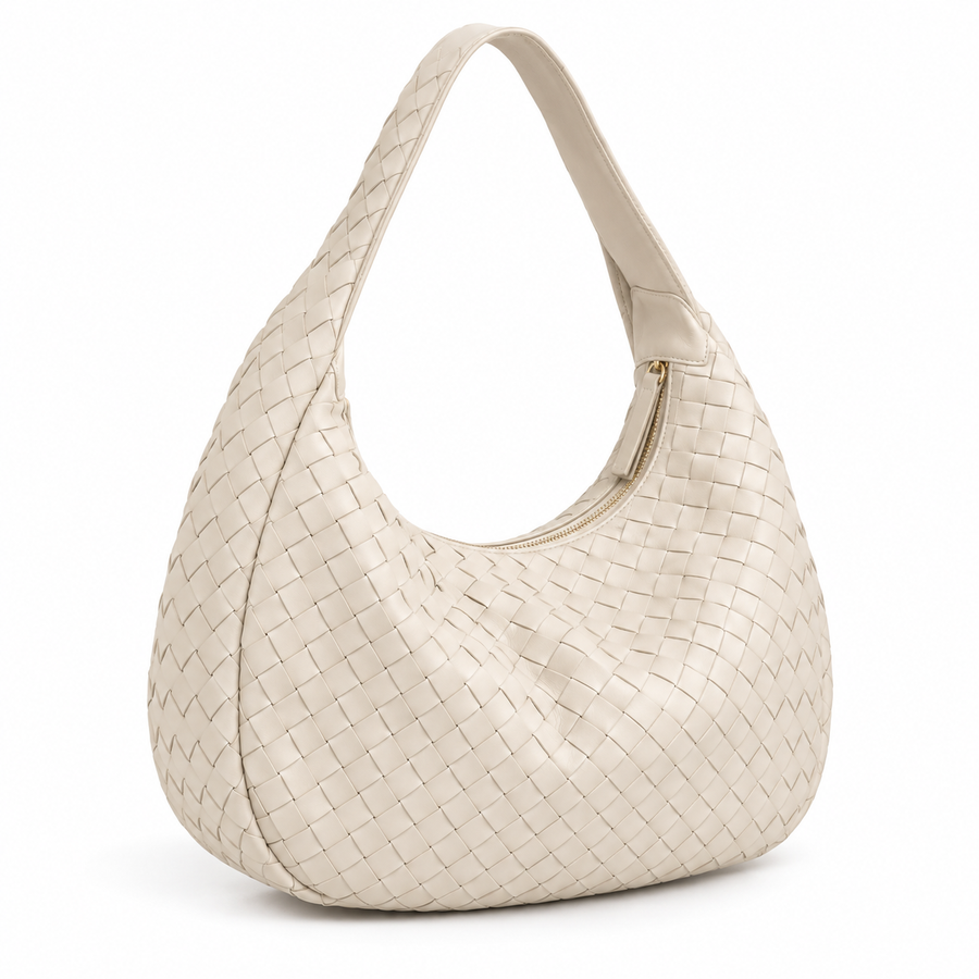 Cream Woven Hobo Shoulder Bag