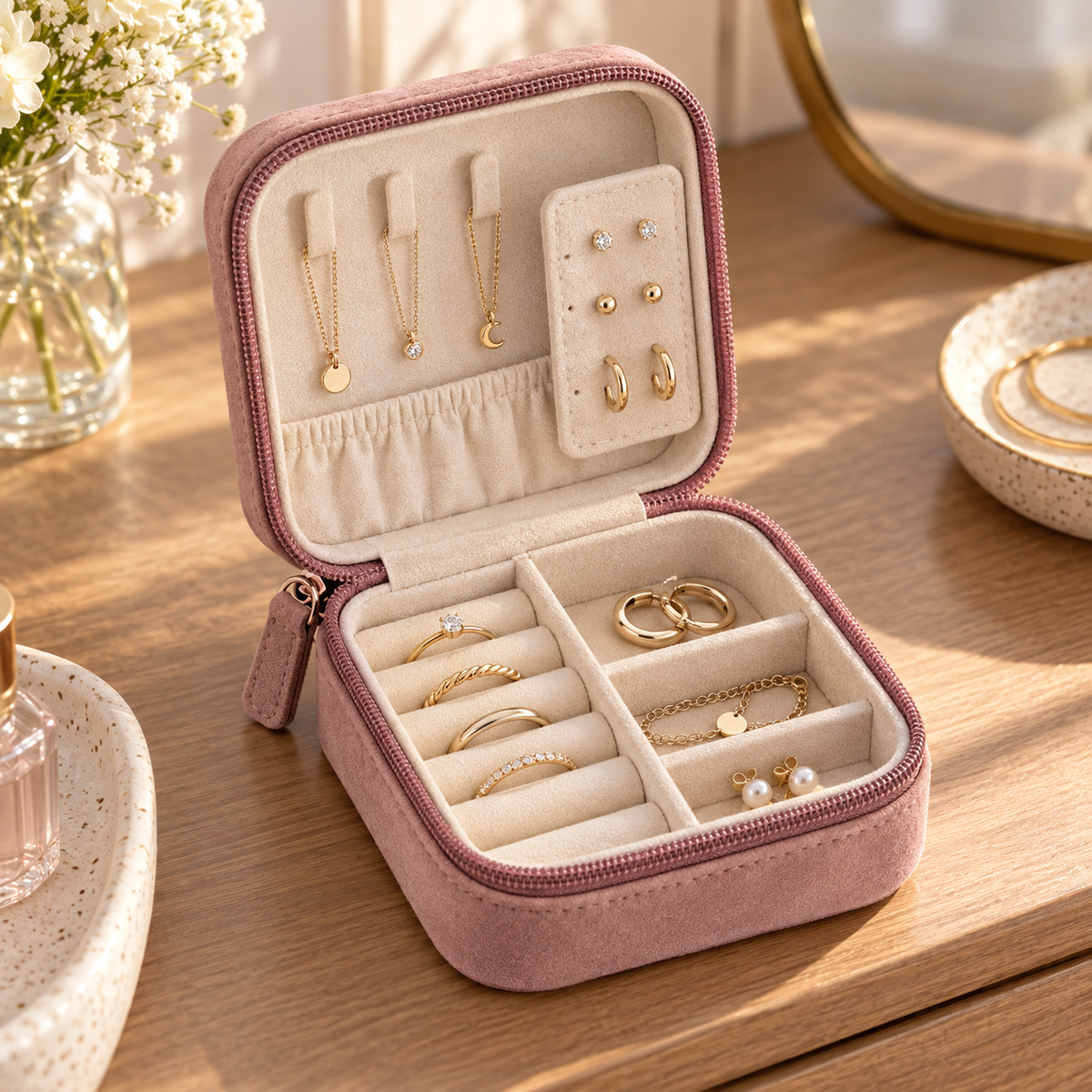 Dusty Rose Travel Jewelry Case