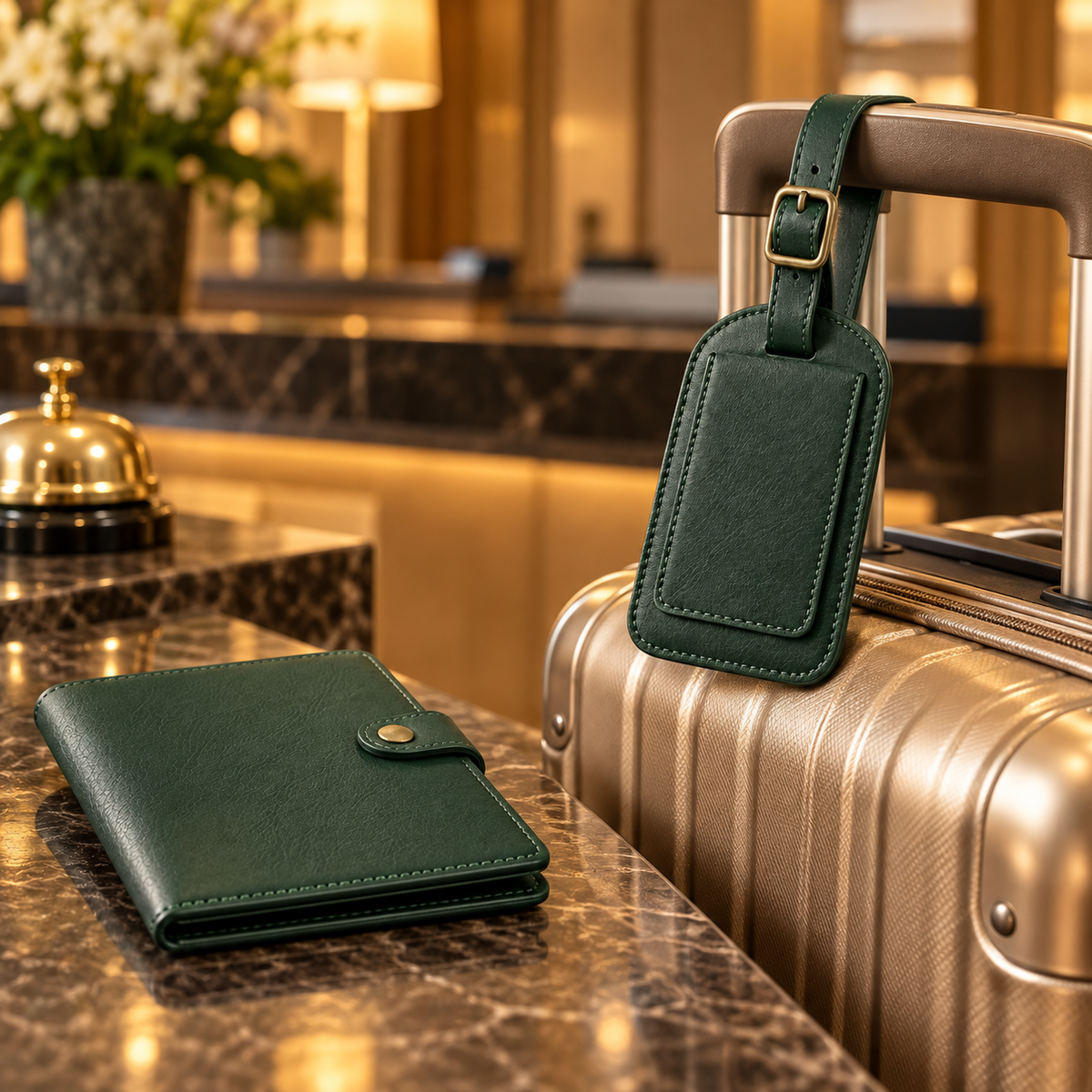 Forest Green Passport Wallet and Luggage Tag Set