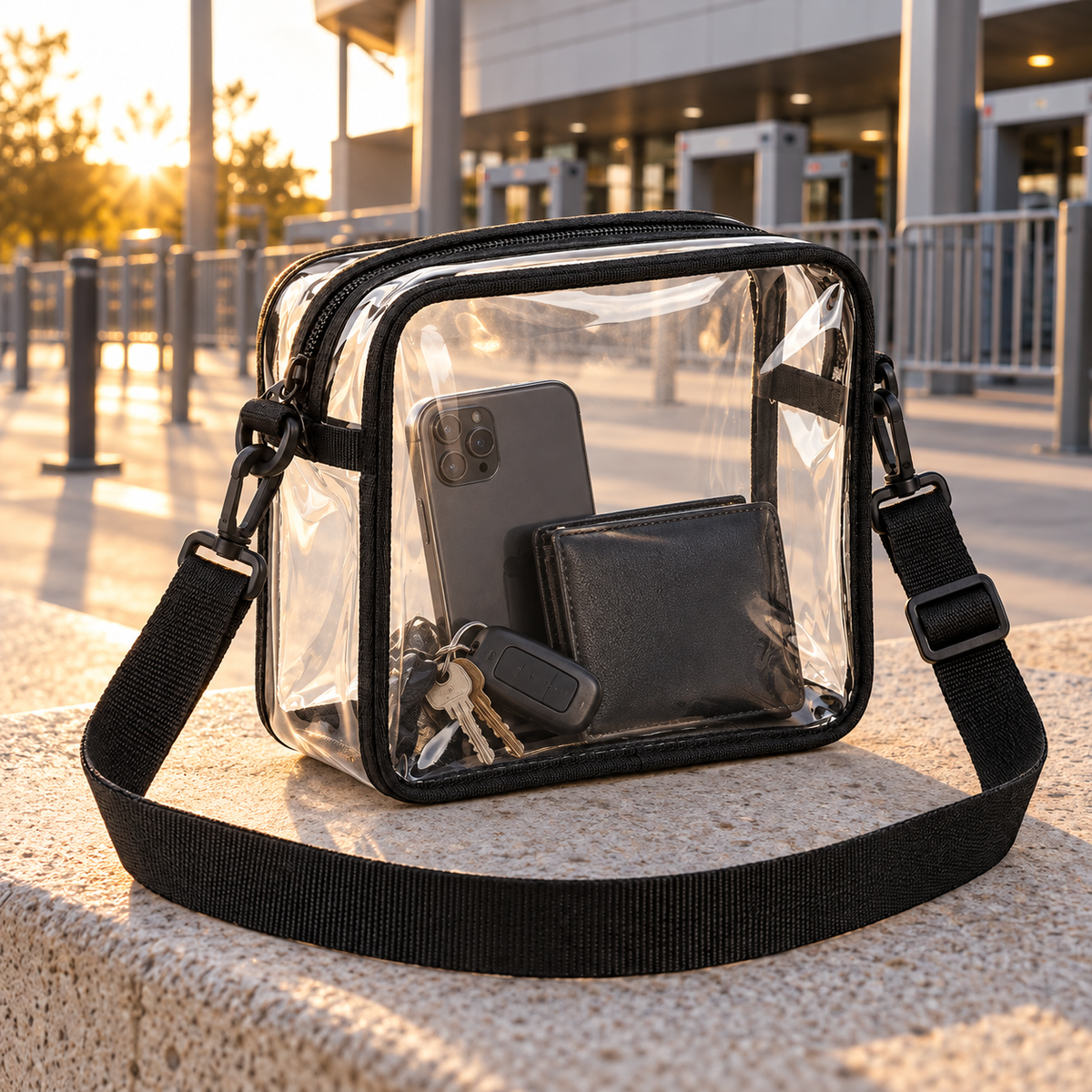 Clear Stadium Crossbody Bag with Black Trim