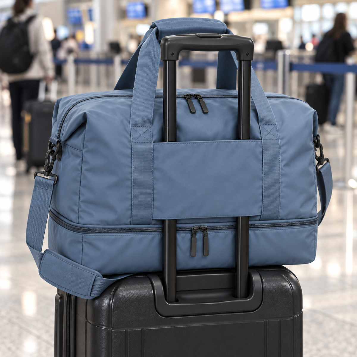 Dusty Blue Weekender Duffel with Shoe Compartment