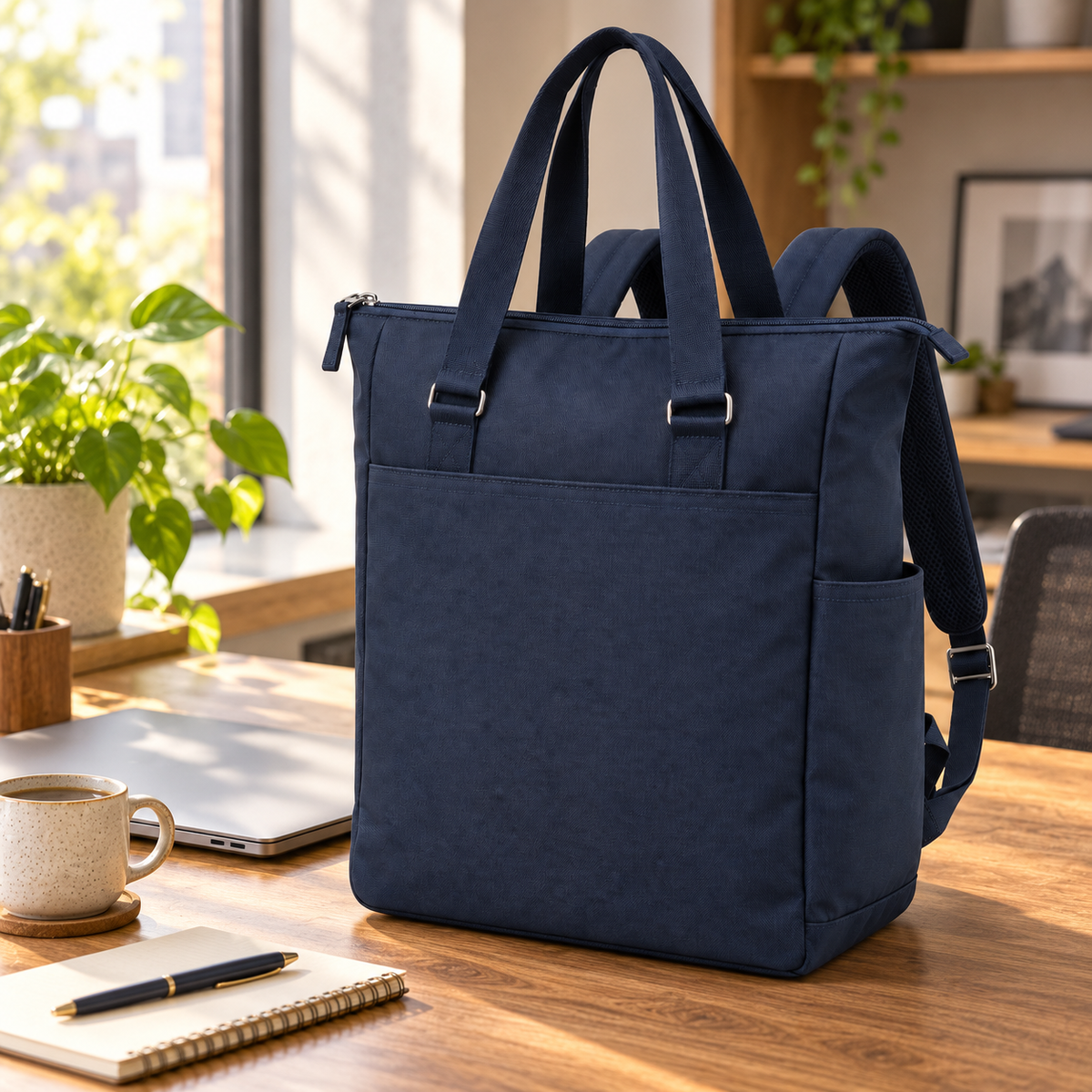 Navy Convertible Laptop Tote Backpack
