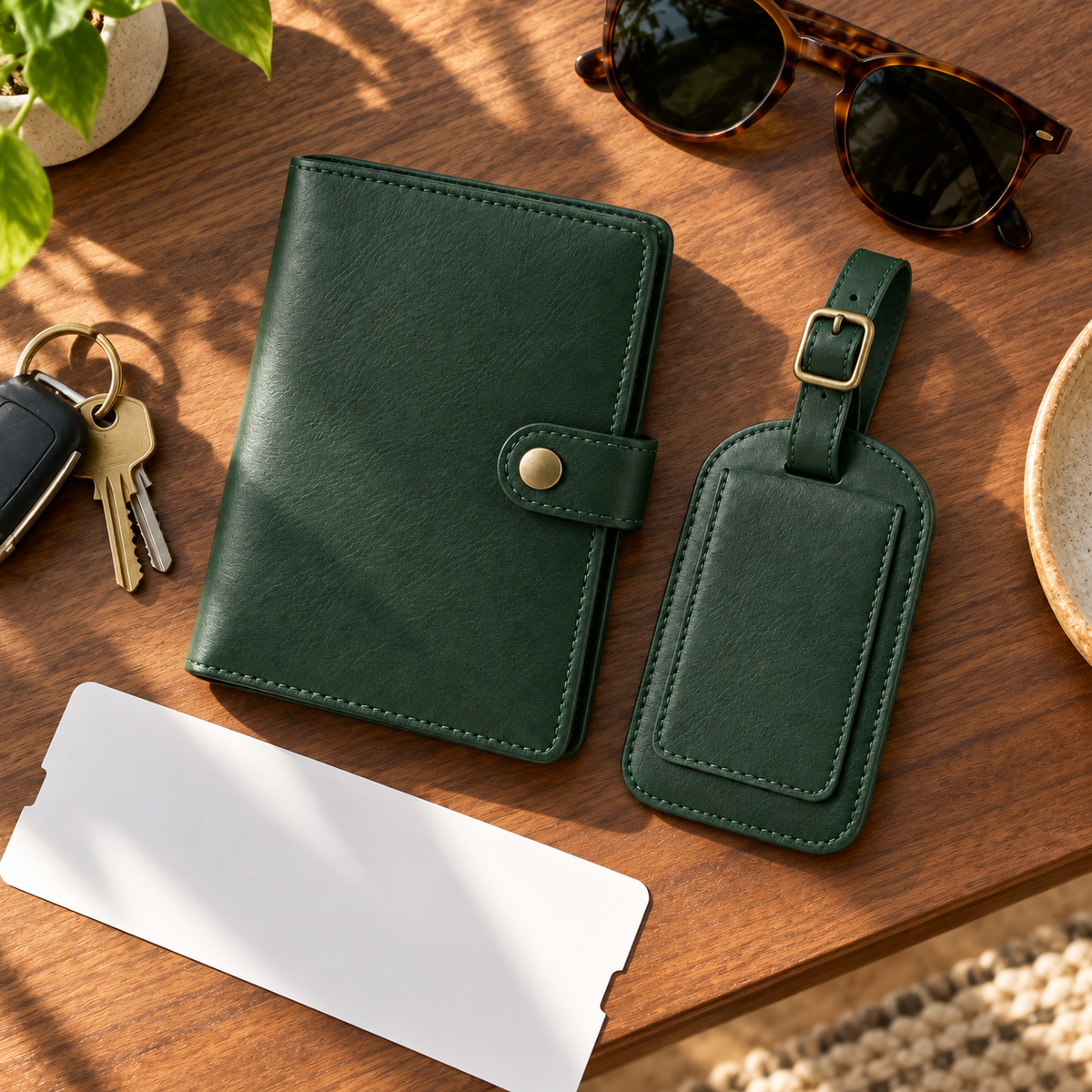 Forest Green Passport Wallet and Luggage Tag Set