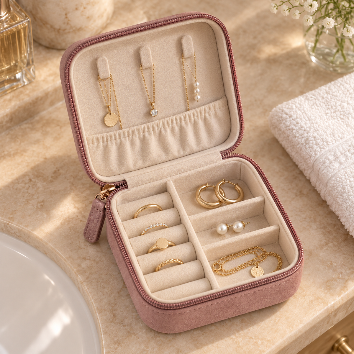 Dusty Rose Travel Jewelry Case